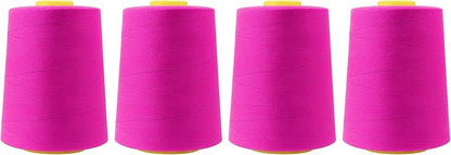 Mandala Crafts 4 Pack of Serger Threads Cones Spools - 20S/2 24000 Yards Polyester Fuchsia Threads for Sergers Machine and Overlock Quilting Sewing Machine