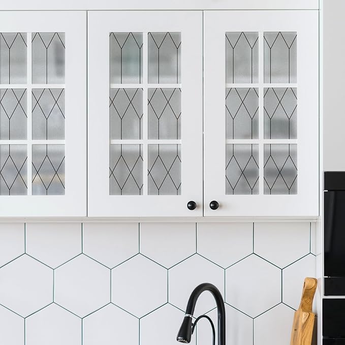 rabbitgoo Window Privacy Film for Glass Windows, Frosted Glass Cling with Decorative Moroccan Lattice, Removable Heat Control Sun Blocking Door Covering Sticker for Home Bathroom, 17.5 x 78.7 inches