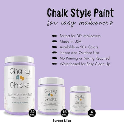 Chalky Chicks All-in-One Chalk Paint for Furniture or Cabinet -32Fl Oz-Matte Finish Sweet Lilac (Light Purple) for Metal, Wood Furniture Paint - No Sanding All-in-One for Home Decor & Crafts, USA Made
