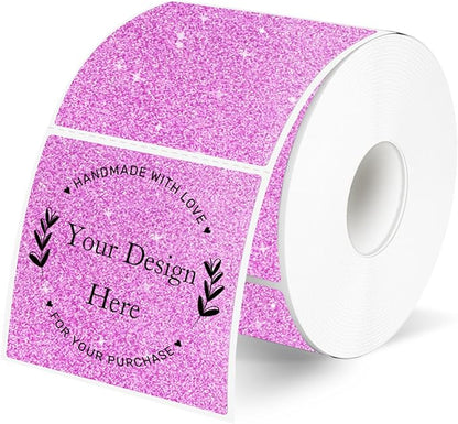 Square Thermal Labels Stickers 2" x 2", Holographic Thermal Stickers Labels, Waterproof Glitter Direct Thermal Printer Label for Small Business- Holographic Pink