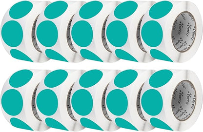 Perco Teal 3-Inch Perforated Circle Dot Sticker Labels — 10 Rolls, 5,000 Round Stickers — with Permanent Adhesive for Moving Boxes, Sale Signage, Displays, Status Messaging—Made in USA