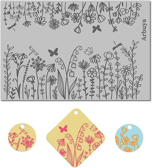Arbuya Polymer Clay Wildflowers Dandelion Texture Sheets for Earrings Jewelry Making, Clay Flowers Texture Mats for Polymer Clay Projects Floral Stamps for Clay Earrings Tools