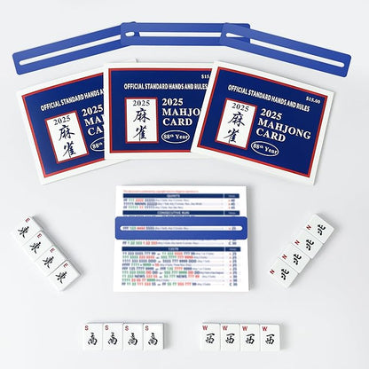 2025 Mahjong Card Official with Mahjong Line Reader, Mahjong Cards Official Rules Version Large Print Style, 4-Pcs(Blue)