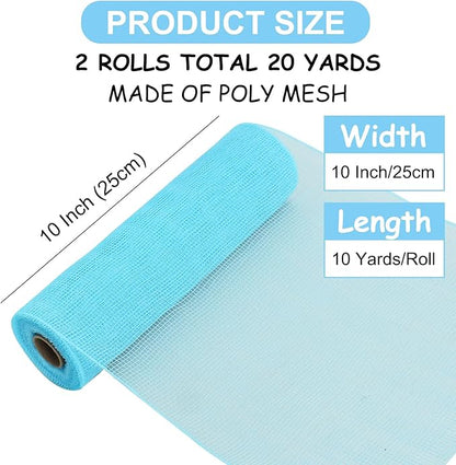 TONIFUL 2 Rolls 10 Inch Light Blue Decorative Mesh Ribbbon Rolls, Fabric Mesh for Mesh Wreath Supplies, Front Door Wreath Crafts Tree Decor Christmas NewYears Halloween Decoration (10 yds/roll)