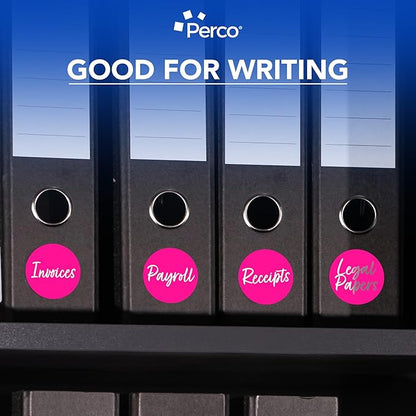 Perco Fluorescent Pink 3-Inch Perforated Circle Dot Sticker Labels — 10 Rolls, 5,000 Round Stickers — with Permanent Adhesive for Moving Boxes, Sale Signage, Displays, Status Messaging—Made in USA