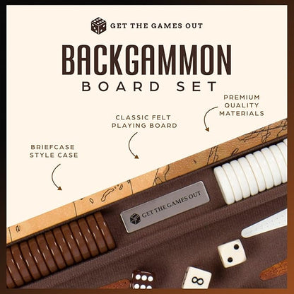 Get The Games Out Top Backgammon Set - Classic Board Game Case - Best Strategy & Tip Guide - Available in Small, Medium and Large Sizes (Map, Medium)