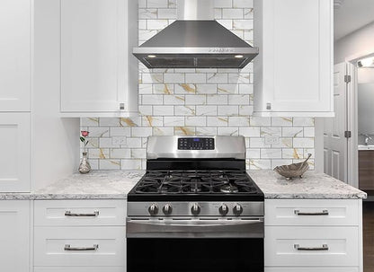4 Pieces Peel and Stick Backsplash for Kitchen, 3" x 6" PVC Subway Tile Upgraded Calacatta Gold with Dark Gray Grout Backsplash Stick on Tile Elevate Kitchen, Bathroom, Fireplace,RV