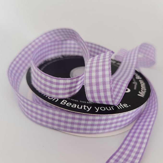 Purple Gingham Plaid Checked Ribbon 25 Yards Each Roll 100% Polyester (5/8",Purple)