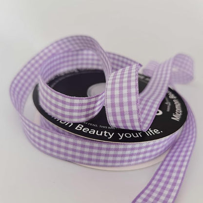 Purple Gingham Plaid Checked Ribbon 25 Yards Each Roll 100% Polyester (5/8",Purple)