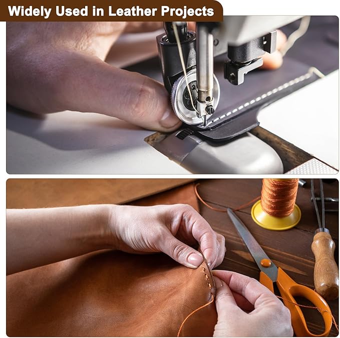 uxcell 150D 0.8mm Flat Waxed Thread 284 Yards Polyester Leather Sewing Waxed String Hand Stitching Waxed Cord for Leather Stitching Sewing Bookbinding DIY Craft Creamy White