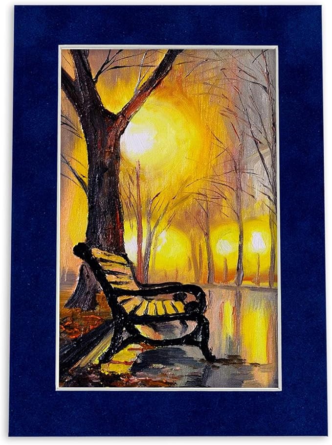 Pack of Ten Acid Free 11x14 Mats Bevel Cut for 8.5x11 Photos - Brooke Blue Suede Precut Matboards With Backing Boards and Self Seal Photo Mat Bags For Pictures, Photos, Framing - 4-ply Thickness