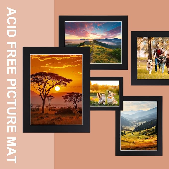 HOTUO 10 Pack Acid Free Black 11x14 Picture Frame Mats for 9x12, Pre-Cut with Ivory Core Bevel Cut, 4 Ply Thickness Photo Mat for Frames/Artwork/Prints/Pictures.