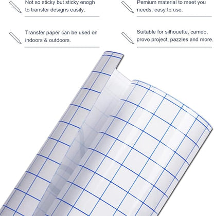 Vinyl Transfer Paper Tape Roll -12" x 50 FT w/Alignment Grid Clear Transfer Tape for Silhouette Cameo, Adhesive Vinyl Contact Paper Roll for Crafts Decals Stickers Windows Signs