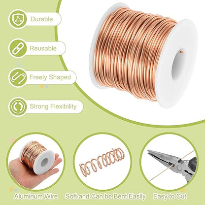 MECCANIXITY 12 Gauge Anodized Aluminum Craft Wire Bendable Bonsai Training Wire 98 Feet 2mm for Sculpting Crafts Wreath Floral Beading Jewelry Making, Copper Tone