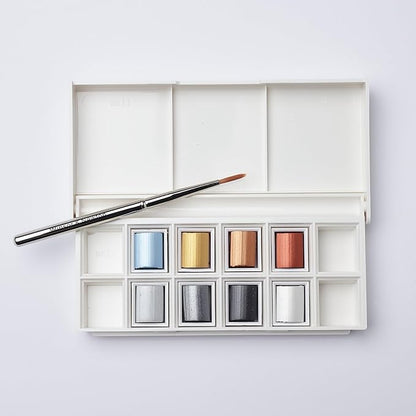 Winsor & Newton Cotman Watercolor Paint Set, 8 Half Pan, Metallic Colors w/ Brush