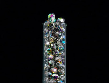 100 pcs of Faceted Fire Polished Pressed Czech Glass Beads 4mm (0.16in), Crystal Vitrail 00030-28101 BCV