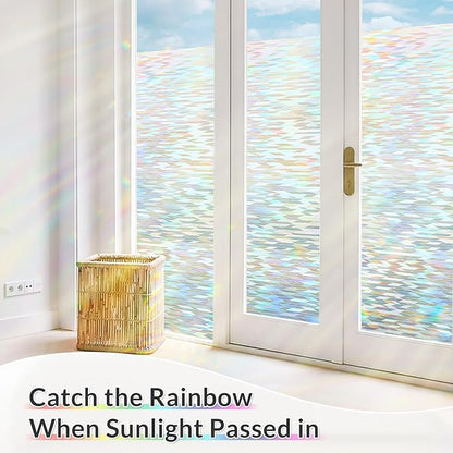 rabbitgoo Window Privacy Film with Installation Tools, Stained Glass Window Film Rainbow Prism Decorative Glass Clings for Home Decor, Static Cling Covering Sun Blocking, 17.5" x 157.4"
