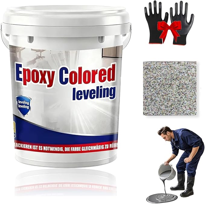 Epoxy Floor Paint, Epoxy Colored Sand Floor Paint, High-Gloss Marble Effect Self-Leveling Coating, Waterproof, Non-Slip, Ultra-Durable for Garage, Basement, Wood Floors (Colorful,4.4 lb)