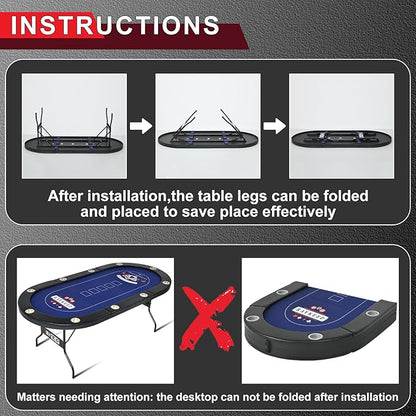 84" Poker Table, 10 Players Foldable Casino Leisure Texas Holdem Table, Portable Folding Game Table with Padded Rails and Cup Holders for Texas Card, Blackjack Board Game（Black）