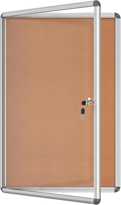 36"x24" Enclosed Bulletin Board, Lockable Weather-Resistant Aluminum Cork Noticeboard for School & Office, Silver Frame w/Cork