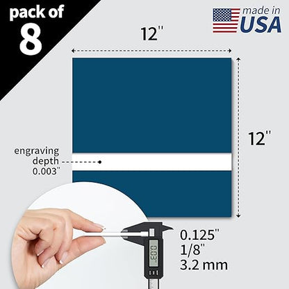 Trotec TroLase | 12"x12"x1/8", 8 Pcs | Blue/White | 2 Ply | Modified Acrylic | Laser Engraving Double Color Plastic Sheet | Engraving Blanks for Laser, Saw, Guillotine | Made in USA