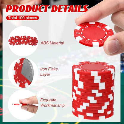 100 Pcs 11.5 Gram Poker Chips ABS Monte Carlo, 40 mm Bingo Chips Tokens Markers Blank Counting Bulk for Blackjack, and Card Night Poker Games