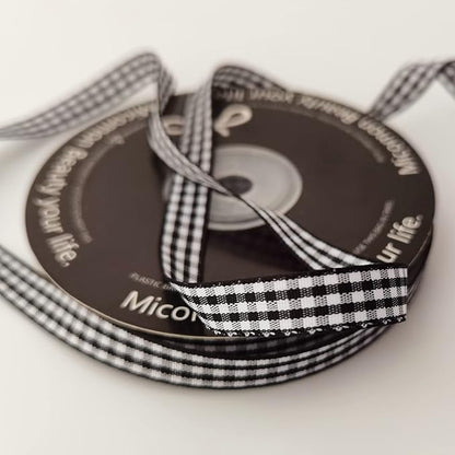 Buffalo Check Ribbon Black and White Gingham Ribbon 25 Yards for Crafts (3/8", Black)