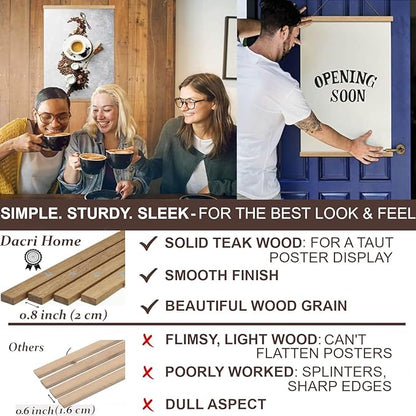 DACRI HOME 52" Magnetic Poster Hanger Frame - Sturdy Teak Wood Poster Frame 52x20 52x32 52x36, Strong Magnets for Easy Hanging Map Picture Canvas Print Scroll Wall Art (52 Inch, Natural Wood)