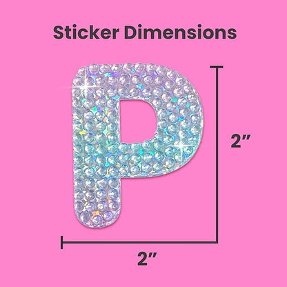 StickerBeans® Rhinestone Alphabet Letter Sticker P - Unique Sparkly Design 2” x 2” Cut-to-Shape Adhesive - Personalization, Collecting, Gifting, Scrapbooking, Decorating Laptops, Phone Cases, All Ages