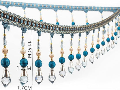 3yards Beading Fringe Trimming Long Beads Tassel Curtain Trim Ribbon Trim for Cover Edge Decorative (blue)