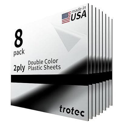 Trotec | Metallic Looking Acrylic Sheet | 12"x12"x1/16, 8 Pcs | Bright Chrome/Black | Metallic Finish - Scratch Resistant for Laser Engraving & Cutting,Printing,Glowforge,Name Plate | USA Made
