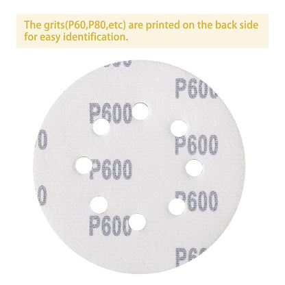 150PCS 600 Grit Gold Sanding Discs, 5-Inch 8-Hole Sandpaper for Random Orbital Sander,for Automotive or Woodworking
