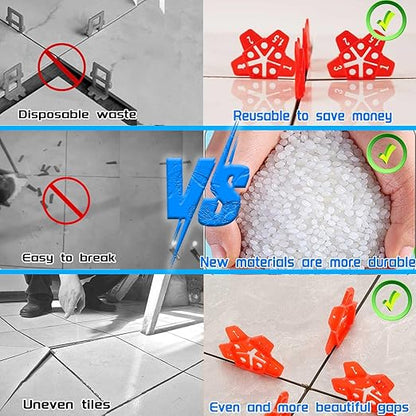 Tile Spacers 300pcs Reusable Multi Size Horseshoe U Shape Plastic Shims Upgraded 5 Sizes in 1 Spacer Tile Cross Spacer Floor Tile Leveling, Suit for 1-1.5-2-2.5-3mm(1/32)(1/16'')(5/64)(3/32)(1/8")Gap