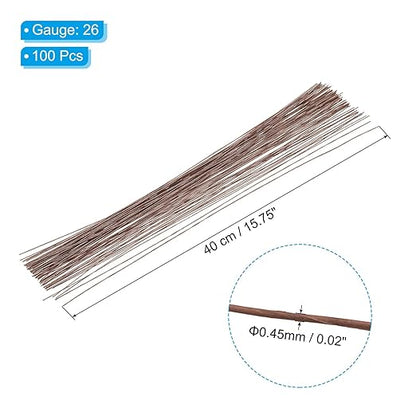 PATIKIL 26 Gauge 16" Floral Stem Wire, 100 Pcs Paper Wrapped Iron Artificial Flower Stem Accessories for DIY Bouquet Stem and Craft Decoration, Brown