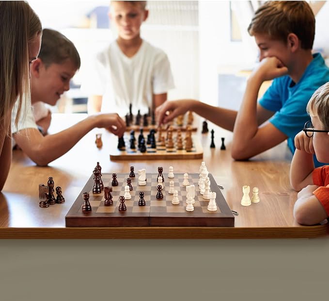 Magnetic Wooden Chess Set for Adults Kids 12'' Chess Board with Handmade Pieces, Folding Portable Travel Unique Chess Sets Game for Tournament Professional Beginner