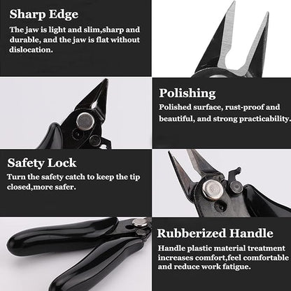 BOENFU 3.5 Inches Mini Cutter with Lock, Flush Cutters, Small Wire Snips, Micro Wire Cutter with Spring, Black