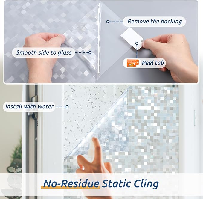 rabbitgoo Stained Glass Window Privacy Film Mosaic Pattern, Frosted Glass Window Film Rainbow Decorative Sticker, Static Cling UV Blocking Suncatcher for Home, 17.5 x 157.4 Inches