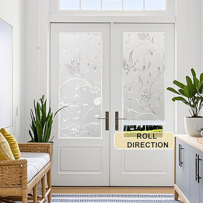 Window Privacy Film Decorative for Front Door, Bathroom Static Cling Stained Glass Sticker Opaque Heat Control UV Blocking Non-Adhesive for Home Windows 35.4 x 78.7 inches Horsetail