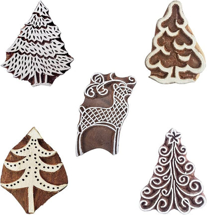 Royal Kraft Xmas Wooden Printing Stamps (Set of 5) - DIY Henna Fabric Textile Paper Clay Pottery Blocks Htag2217