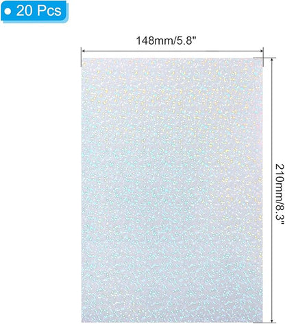 PATIKIL 8.3x5.8" Holographic Sticker Paper, 20Sheets A5 Polypropylene Self-Adhesive Transparent Waterproof Laminate Overlay Film for Photo Cards Scrapbook Decorations, Little Circle
