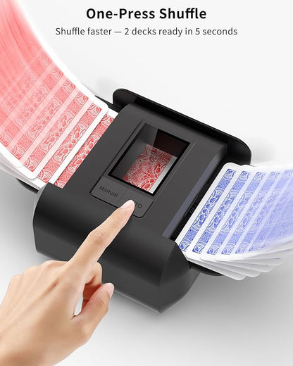 Automatic Card Shuffler Machine for 1–2 Decks, USB-C Rechargeable, Heavy Duty, Low Noise, Portable – Works with UNO, Phase 10, Skip-Bo, Blackjack, Standard Playing Cards & More