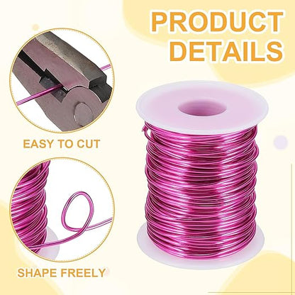 uxcell 16 Gauge / 1.5mm Anodized Aluminum Wire for Jewelry Craft Making, 102 Feet Bendable Flexible Wire for DIY Home Decor Gardening Sculpture, Rose Red
