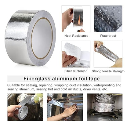 BOMEI PACK 1 Roll Aluminum Foil Heat Shield Cool Tape 2 Inch x 66 ft Heat Reflective Thermal Barrier Reflective Tape for Hose and Auto Use