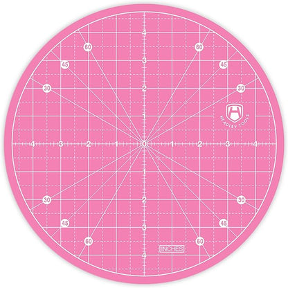 Headley Tools 10"x10" Round Rotating Cutting Mat, Self Healing Mat with 360-Degree Rotation & Anti-Slip Base, Sewing Board Cutting Mat Perfect for Fabric Quilting Leather Hobby Project, Pink