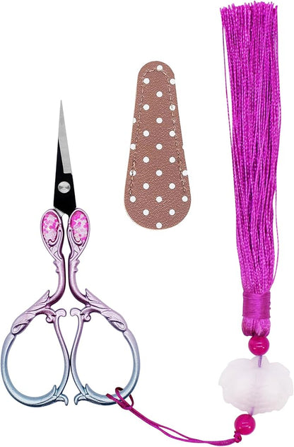 BIHRTC Cross Stitch Scissors Sharp Stainless Steel Dressmaker Scissor with Cover Tassel Vintage Needlework Shears for Embroidery Sewing Machine Needlework Beading DIY Threading