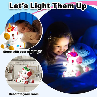 FUNZBO Paint Your Own Unicorn Lamp Kit - Halloweens Arts and Crafts Supplies Painting Kits for Kids Teens, DIY Night Light Unicorn Toy for Toddler Girls Age 3 4 5 6 7 8 9 10 11 12 13 + Birthday Gifts