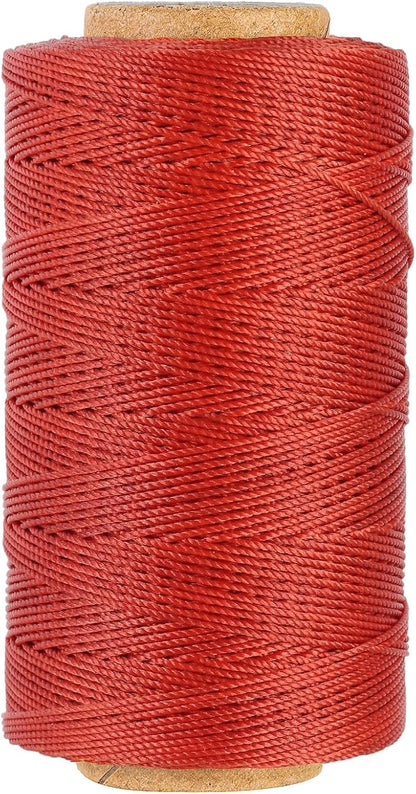 Bonded 0.8mm Round Waxed Polyester Cord, 3-ply Wax Coated Thread, 197 Yards Stiff String for Heavy Duty Fabric, Leather Sewing, Book Binding, Upholstery Repair, and Macrame Jewelry - Rust Red