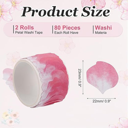 uxcell 2 Rolls Petal Washi Tape, 80 Pieces Floral Decorative Tape Colored Masking Tapes Crafting Supplies for DIY Crafts, Gift Wrapping, Scrapbook, Party Decorations, Small Pink