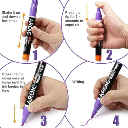 AROIC Paint Markers, 28 Colors Oil-Based Waterproof Paint Marker Pen Set.Quick Dry and Permanent Painting Markers Set for Rock, Wood, Metal, Plastic, Glass, Canvas, Ceramic & More! Safe and odorless.