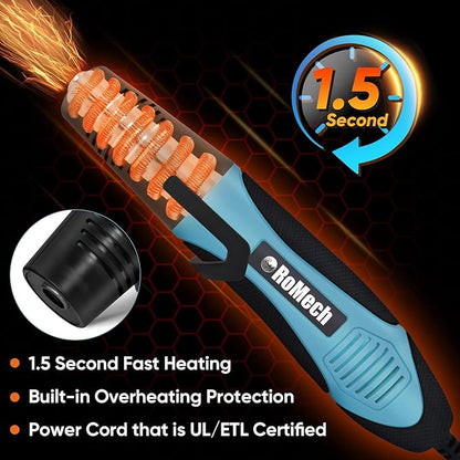 ROMECH 350W Heat Gun with 2 Nozzles, Dual Temp Heat Gun 400°F-660°F, Fast Heat Hot Air Gun with Overload Protection for DIY Craft Embossing Shrink Wrapping (Cyan)